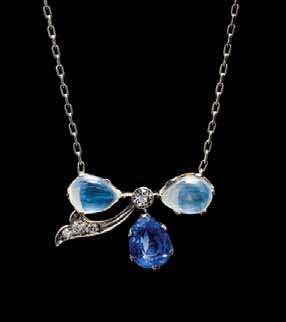 98 96 97 99 96 An Edwardian Platinum, Moonstone, Sapphire and Diamond Pendant Necklace, Tifany & Co.