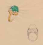 $1,000-2,000 236 An 18 Karat Yellow Gold, Platinum, Emerald and Diamond Ring, Trabert & Hoefer-Mauboussin, in a foliate motif, the sculpted gold setting containing one oval cabochon cut emerald