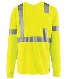 SYK2HV Hi-Visibility HI-VISIBILITY T-SHIRT Rib knit collar and cuffs Cover seaming throughout garment Single chest pocket ANSI 107-2004 and ANSI 107-2010 Class 2 Level 2 Compliant 5.6 oz.