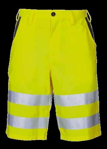 across the left and right shoulders 2 horizontal reflective stripes around the waist Rounded inserts in trim colour on sides Round neck with elasticated fabric band 1 vertical reflective stripe