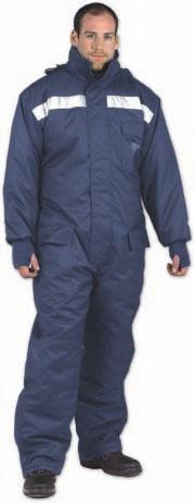 CS: Cold-Store Coverall Certified EN 342, Class 1 Lined attached hood concealed under collar with drawstring. Fleece lined collar for extra warmth.