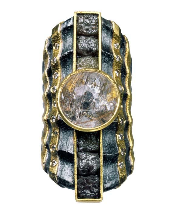 Raw Diamond Ring Ring, 2012 silver, 24k & 22k gold, rutilated