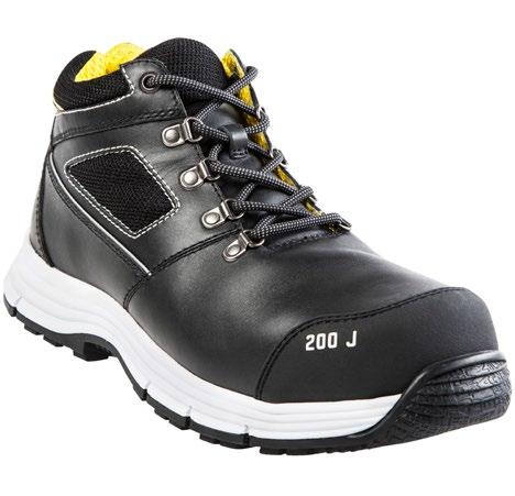 It has toe protection, nail penetration protection, outer sole with anti-slip and protective heel, ankle protection and rubber reinforced toe area.