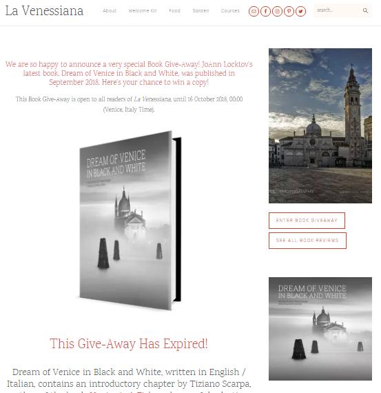 Case Study 4 Book Giveaway and Review Dream of Venice in Black and White JoAnn Locktov / Bella Figura Publications October 2018 The first give-away