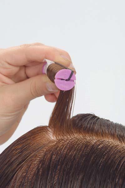 ON-BASE PLACEMENT Hair is wrapped at an angle of 45 degrees beyond
