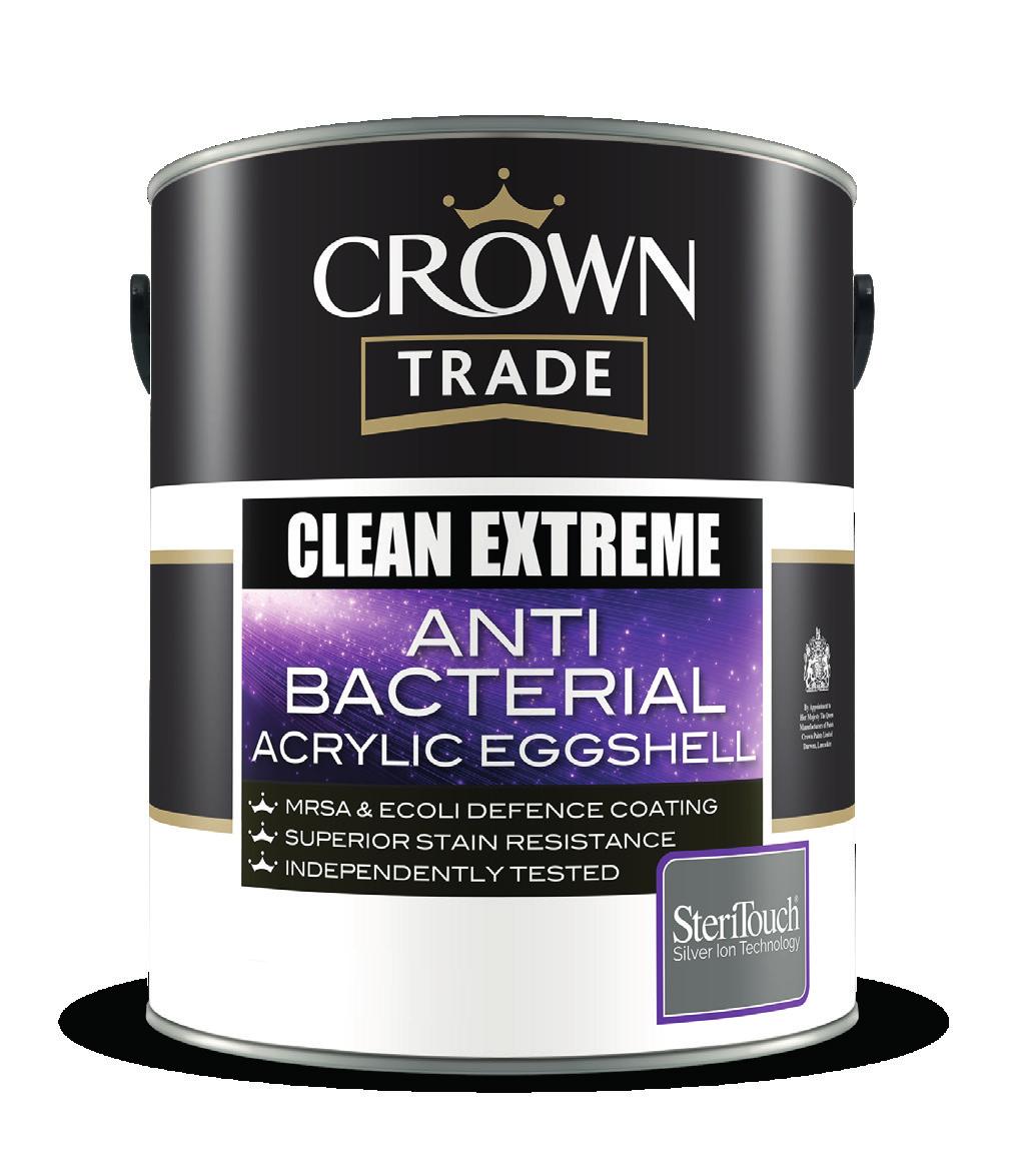 The Right Paint For Your Job Crown Trade Clean Extreme Anti-Bacterial Scrubbable Matt offers a dual purpose solution that is stain resistant and defends against bacteria such as MRSA and E.
