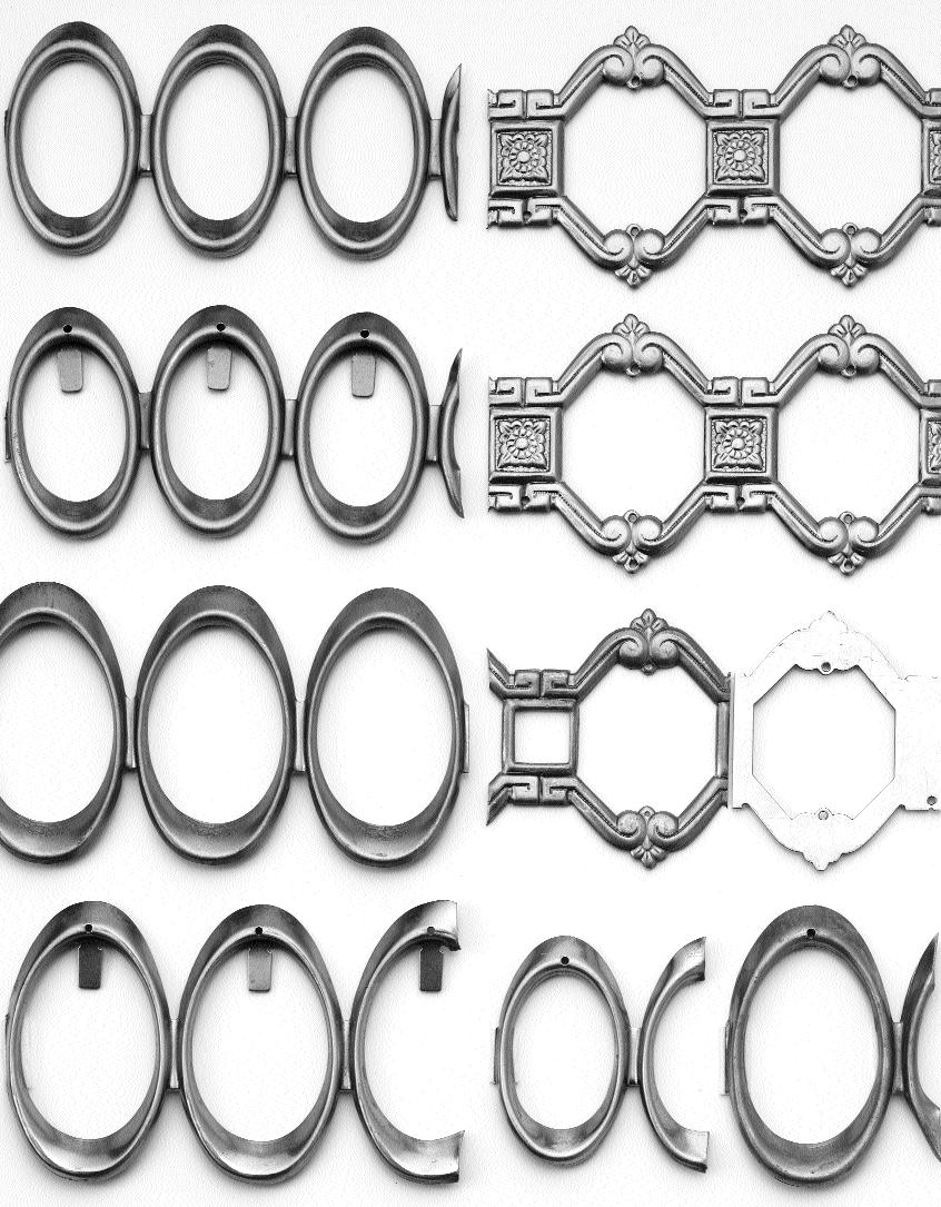 HEAVY GAUGE CHANDELIER RING GALLERIES F6087-3 F5932-2 W/TWO INTERIOR PRISM HOLES F6087-2 WITH PRISM HANGING HOLES AND TABS F5932-6 W/DOUBLE SET OF PRISM HOLES SILHOUETTE F5887-2