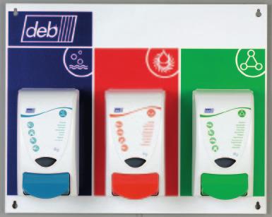 Deb Skin Safety Centers Robust, light-weight boards that are ready-assembled with appropriate Deb dispensers. For use with Deb products to create a tailored skin care system.