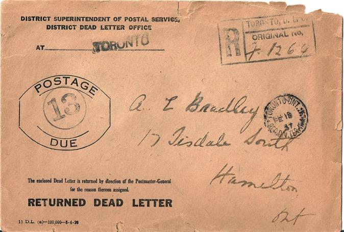 R TORONTO, D. L. O. ORIGINAL No. Toronto D.L.O. Registration Handstamp 49 x 23mm 1 of 2 KNOWN All letters sans-serif and caps except No.