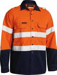 HI VIS FR NON VENTED SHIRT BS8197T Sto-nor 9801 FR Reflective taped hoop pattern around body and sleeve Two way radio loop or gas monitor loop on both sides Twin chest pockets with plastic press snap