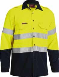 TWO TONE HI VIS FR NON VENTED SHIRT BS8198T Sto-nor 9801 FR Reflective taped hoop pattern around body and sleeve Two way radio loop or gas monitor loop on both sides Twin chest pockets with plastic