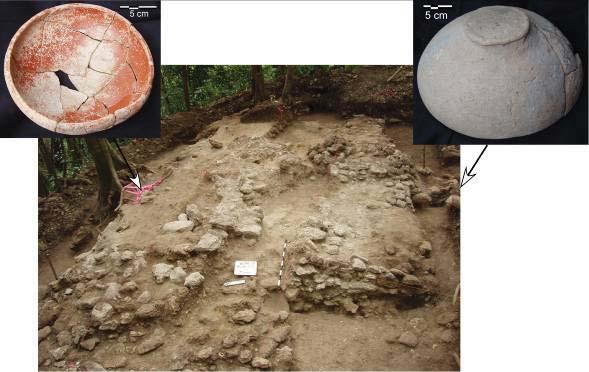 Non Temple-Summit Rituals at Yalbac Figure 3. Structure 3C, looking east, with burial (left) and cache vessels (right) associated with the vessel.