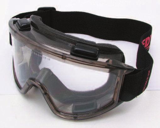 53 10.82 Clear framed goggles are resistant to gross particles (dust particles >5 microns) and gas and fine particles (gas vapours, splashes, smokes and dust particles <5 microns.