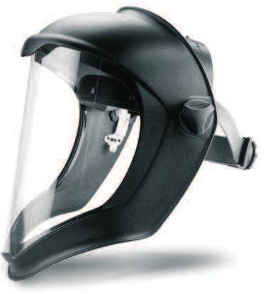 PERSONAL PROTECTION Face Guard Replaceable one-piece clear polycarbonate lens which protects against chemical splashes, lens also has an aluminium edge.