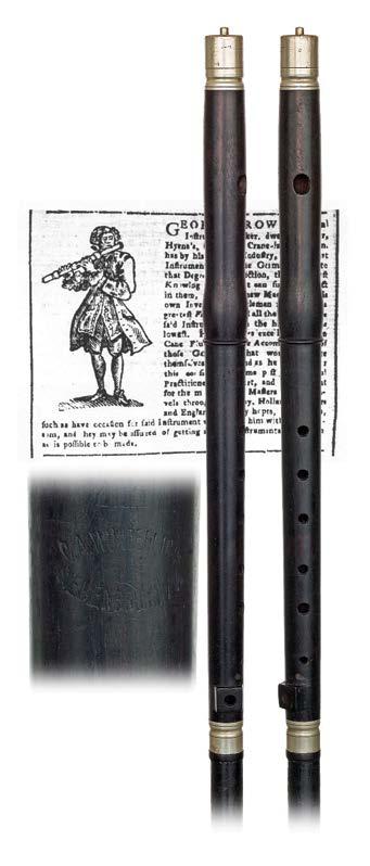 50. Dual Purpose Music Cane Ca. 1900-Ebony flute with nickel silver collar and cap, ebonized shaft and a white metal ferrule.