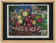 7 *EDITH ALVAREZ AIDS IS NOT OVER, 2012, mixed media construction, 18 3/4 x 24 x 3 1/2" Courtesy Visual AIDS In 2012, the artist unexpectedly arrived at the Visual members to gift this artwork to