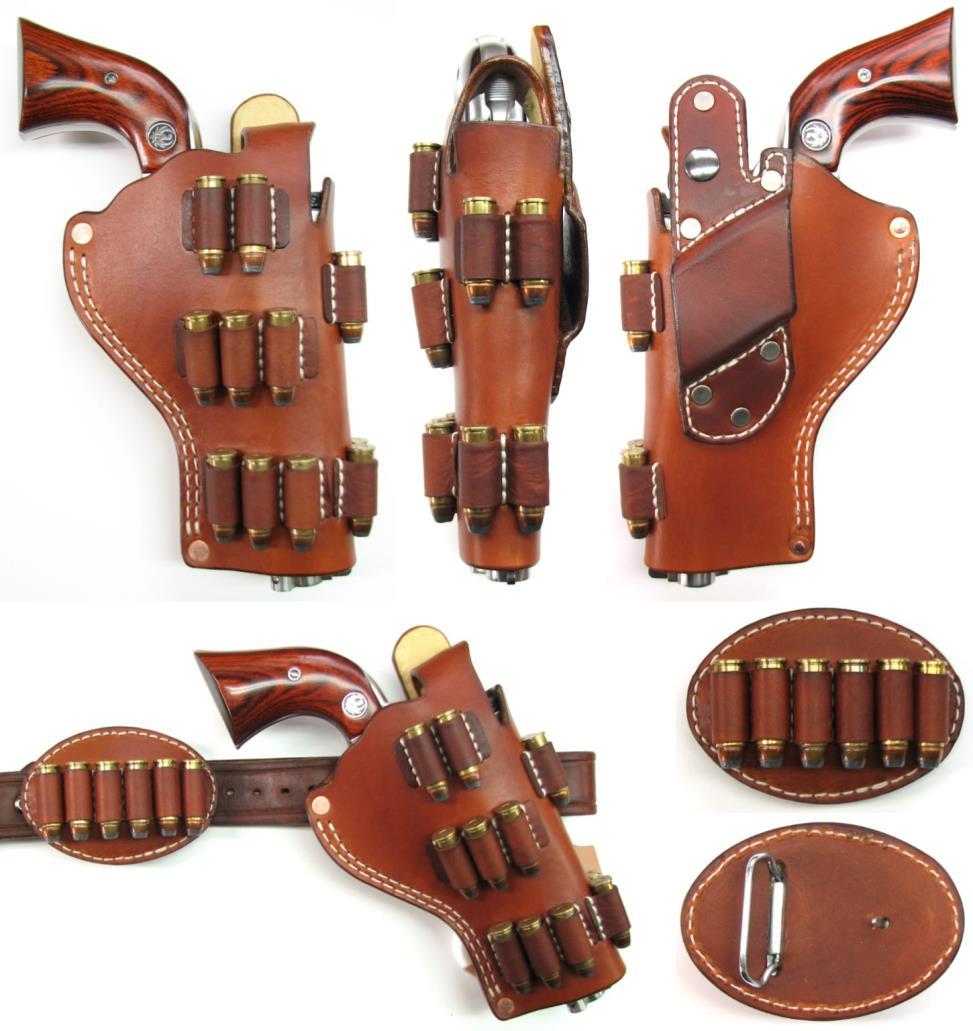 9 Holster pictured can be made to any barrel length TM 728. Cross-Draw Hip Holster. Designed for Bisley Super Blackhawk w/3.75 barrel. Thumb brake. Covered trigger guard. Covered rear sight.