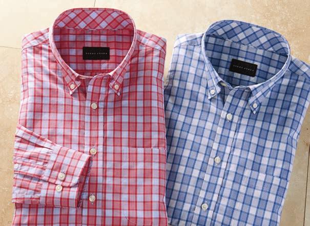 LYONS RUN-ON STRIPE SHIRT A smartly polished upgrade from standard stripes. Spread collar.