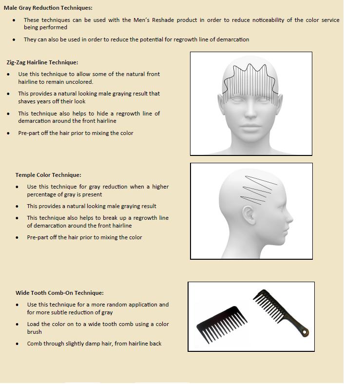 Training Male Gray Reduction Techniques: These techniques can be used with any quick process product in order to reduce noticeability of the color service being performed They can also be used in