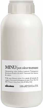 LONGER-LASTING COLOUR Developed with quinoa protein, MINU/ Post Colour Treatment prolongs the longevity of hair color and shine by penetrating the hair