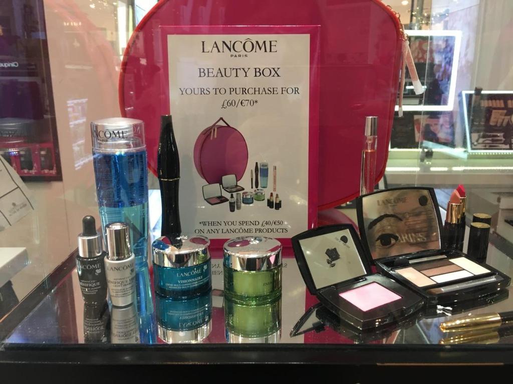 Lancome 1. Lancome Beauty Box with PU vanity case, available for 60 when 40 is spent on any Lancome products. 2.