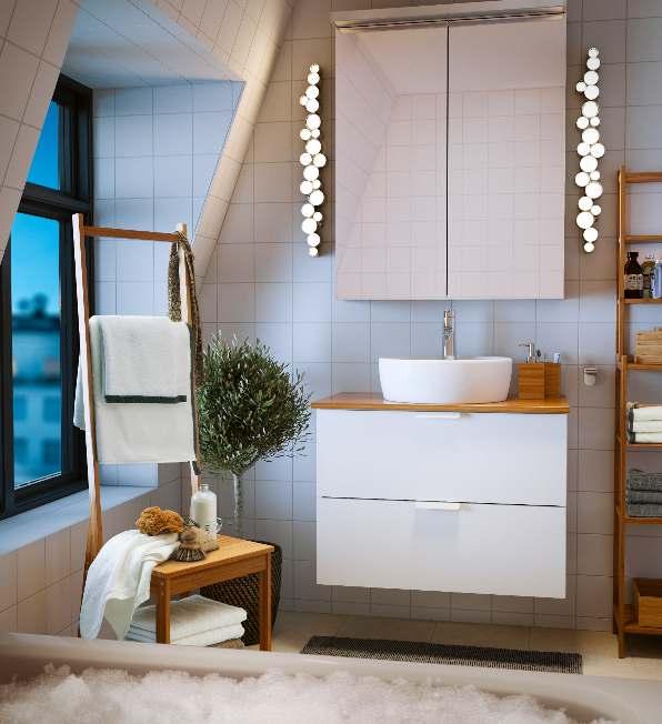 GODMORGON bathroom 09 4 5 Left page: GODMORGON LED cabinet/wall lighting 60 Aluminium and plastic. 100 13cm. IKEA. Model L1226 Godmorgon. This luminaire contains built-in LED lamps.