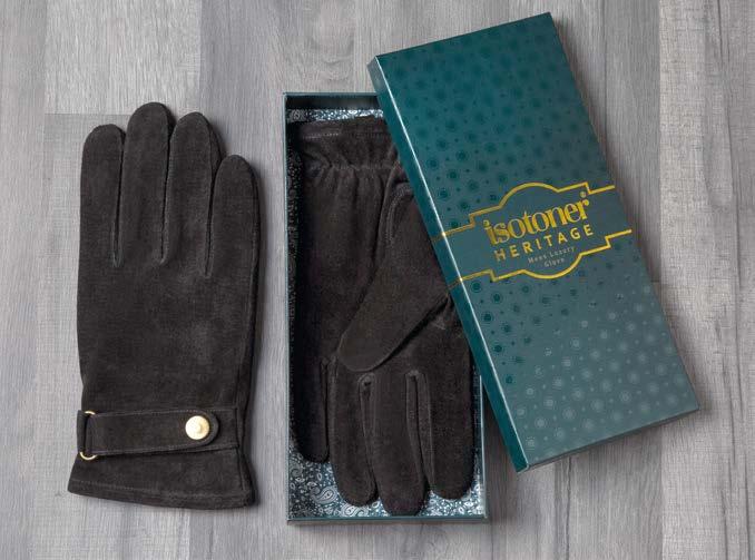 MENS GLOVES 86197 ISOTONER HERITAGE GENUINE LEATHER WATER REPELLENT GLOVE Genuine Leather with strap detailing