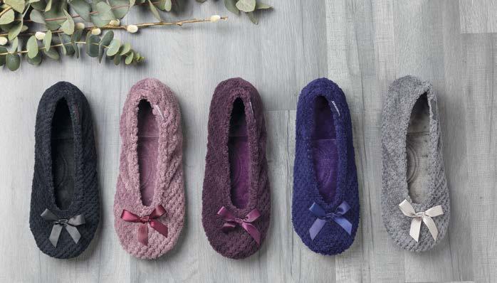 LADIES SLIPPERS 98972 POPCORN BALLET PillowStep / ULTRA COMFORT foam layer Genuine Suede Sole with non-slip tread / Size: S (3-4), M (4-5), L (5-6), XL (7-8) Available in black BLK, mink MNK, plum