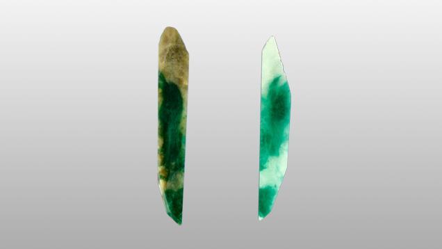 The picture shows how jadeite looks like before and after