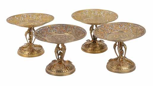 Lot 273 Set of four silver gilt tazzas: two marked Hunt and Roskell ltd, late Storr Mortimer and Hunt, dated