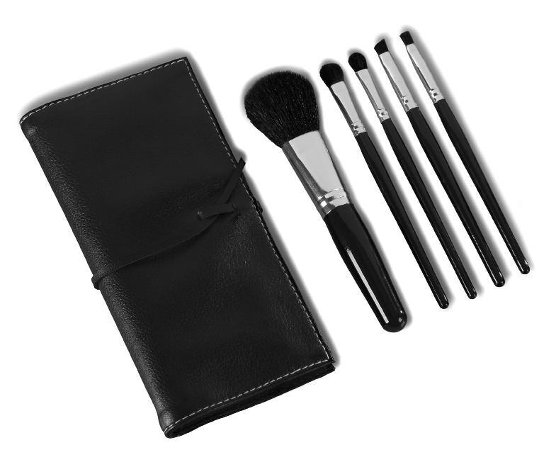 : 55001 5 piece mini brush set, black handles set contains: angled brush, eyeshadow foam