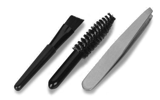 1¾" brow kit kit contains: mini angled brush, spoolie brush and tweezer 1 kit per heat sealed
