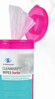 CLEANISEPT WIPES in the practical dispenser box can be removed individually and are quickly on hand for use.