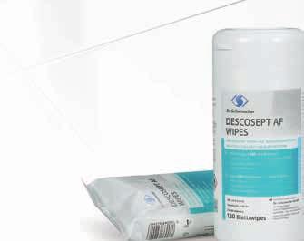 to EN 14476 Surface disinfection acc. to VAH/EN 13697: 1 min. DESCOSEPT AF WIPES are ready-for-use, aldehyde-free disinfectant wipes based on ethanol and quaternary ammonium compounds.