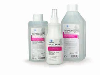 ASEPTODERM coloured is coloured red to show the area which has been disinfected. Its primary use is in pre- and post-operative skin disinfection.