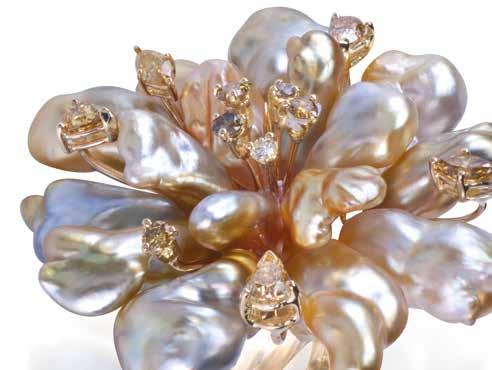 DIAMONDS GOLD KESHI COLLECTION WARM HUES OF GLISTENING GOLDEN PEARLS AND COGNAC DIAMONDS MINGLE FOR A SPECTACULAR
