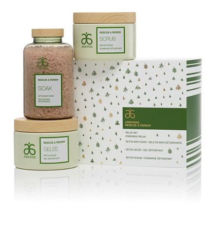 RESCUE & RENEW RELAX SET Set includes Detox Bath Soak, Detox Scrub, and Detox Gelée Helps to aid in the removal of surface impurities from the skin while providing a soothing and pampering experience