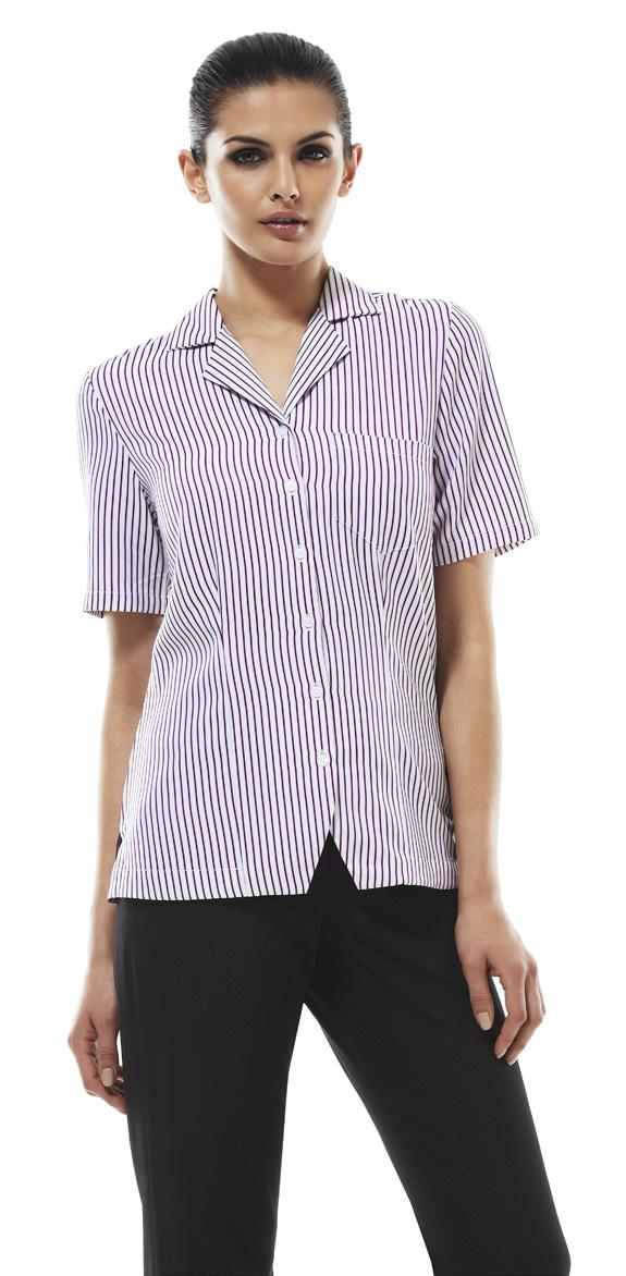 S266LS Fabric Sizes Colours Oasis Stripe: Ladies Action Back Overblouse 100% Breathable Polyester Biz Comfortcool performance fabric 6-30 Easy fit White/Teal, White/Mid Blue, White/Grape,