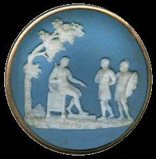 Am I not a man and a brother medallion [pubic domain] via Wikimedia Commons 19th century 3-color enamel border with copper collet Special thanks to Sue Moncrieff for her input regarding jasperware