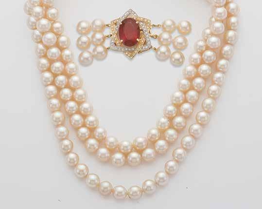 Estate Jewelry - one of a kind pieces CLASP LARGE RUBELLITE TOURMALINE & DIAMOND 3-STRAND