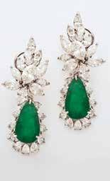 $29,875 9,550 10 CT TW EMERALD & 11 CT TW DIAMOND EARRINGS PLATINUM WITH LEVER BACKS 2 INCHES LONG.