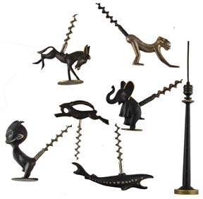 A selection of fake RR marked corkscrews All of these, except the crouching monkey and leaping ibex, are marked with the above-illustrated MADE IN AUSTRIA mark.