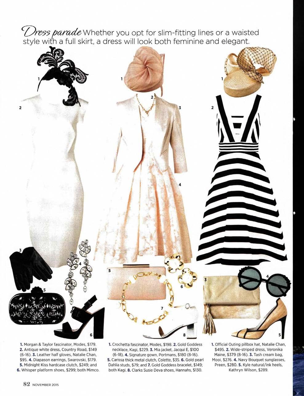 ID 485696969 BRIEF MEDIAJ(W INDEX 1 PAGE 3 of 8 parad&\nhe\her you opt for slim-fitting lines or a waisted style with a full skirt, a dress will look both feminine and elegant. 1. Morgan & Taylor fascinator, Modes, $179.