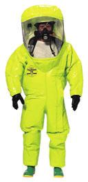 protection on the market today HazMat encapsulated Level A Suit Attached butyl gloves and 2-layer faceshield Gas-tight PVC zipper closure (front entry) Double-taped seams, double storm flaps, two