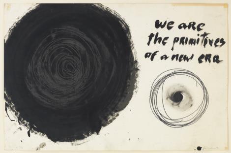 Aldo Tambellini, We Are the Primitives of a New Era, from the Manifesto Series, 1961, Duco, acrylic, and pencil on paper, 25 x 30 in. (63.5 x 76.