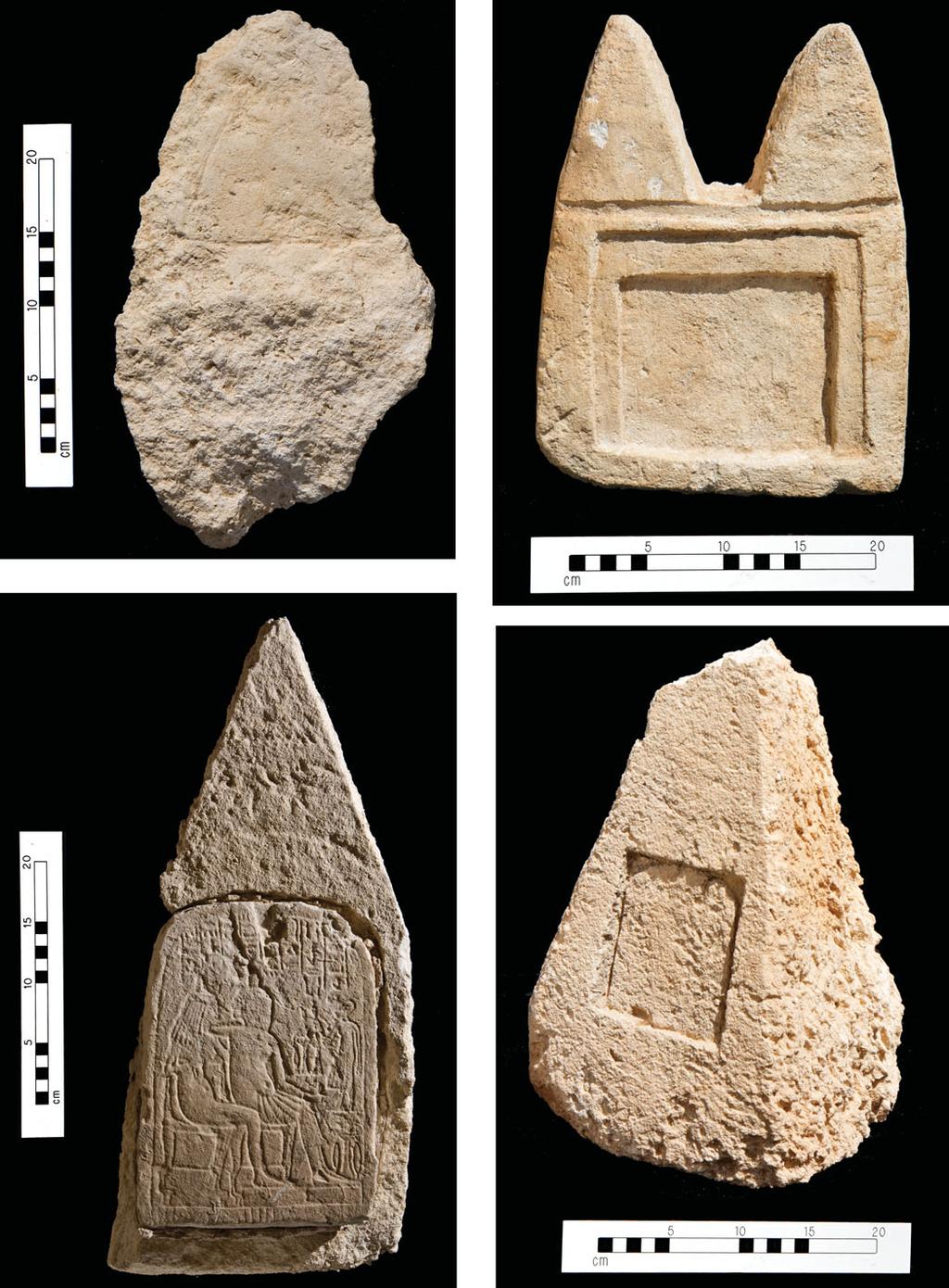 Barry Kemp et al. Research Figure 4. Limestone grave markers with typical pointed tops: a roughly faced slab with engraved triangular motif (obj.