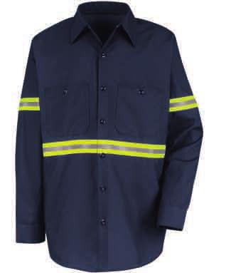 ENHANCED VISIBILITY SHIRT Button-front closure Two button-thru pockets, pencil stall in left chest pocket Enhanced visibility trim across pockets, down sleeves and two horizontal stripes across back
