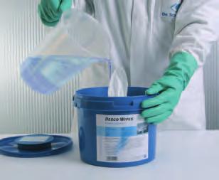 Desco Wipes DT can be easily removed out of a specially designed practical and re-closeable dispenser bucket.