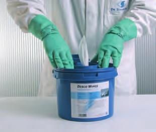 For filling of the small dispenser bucket, use 1-1.5 litres of disinfection solution. The filled dispenser system is ready for use after all wipes are completely saturated.