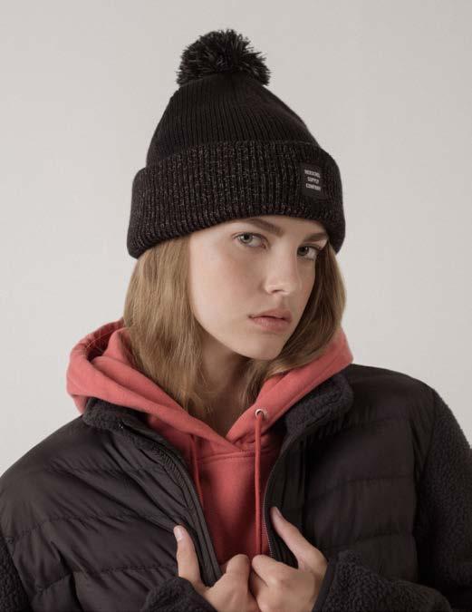 REFLECTIVE The Reflective Collection of knitted beanie styles feature light-enhanced accents, adding a touch of brightness to cool outdoor evenings.